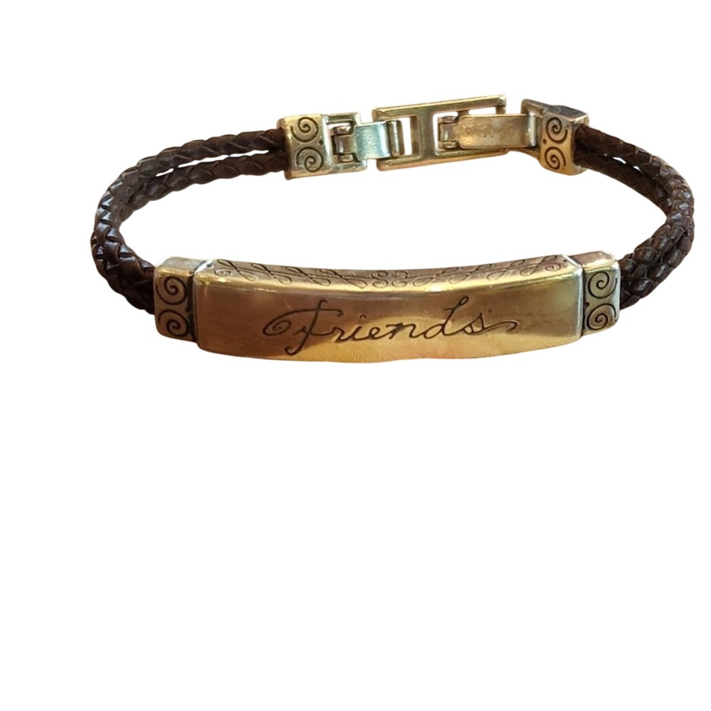 BRIGHTON friends leather‎ and scrolled silver tone bracelet